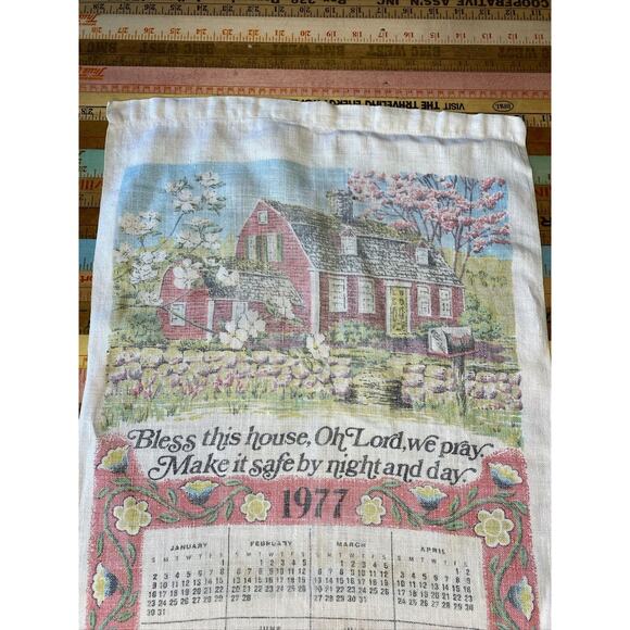 1977 Vintage Tea Towel Calendar Bless This House Prayer Kitchen LINEN Wall Decor - Picture 3 of 7